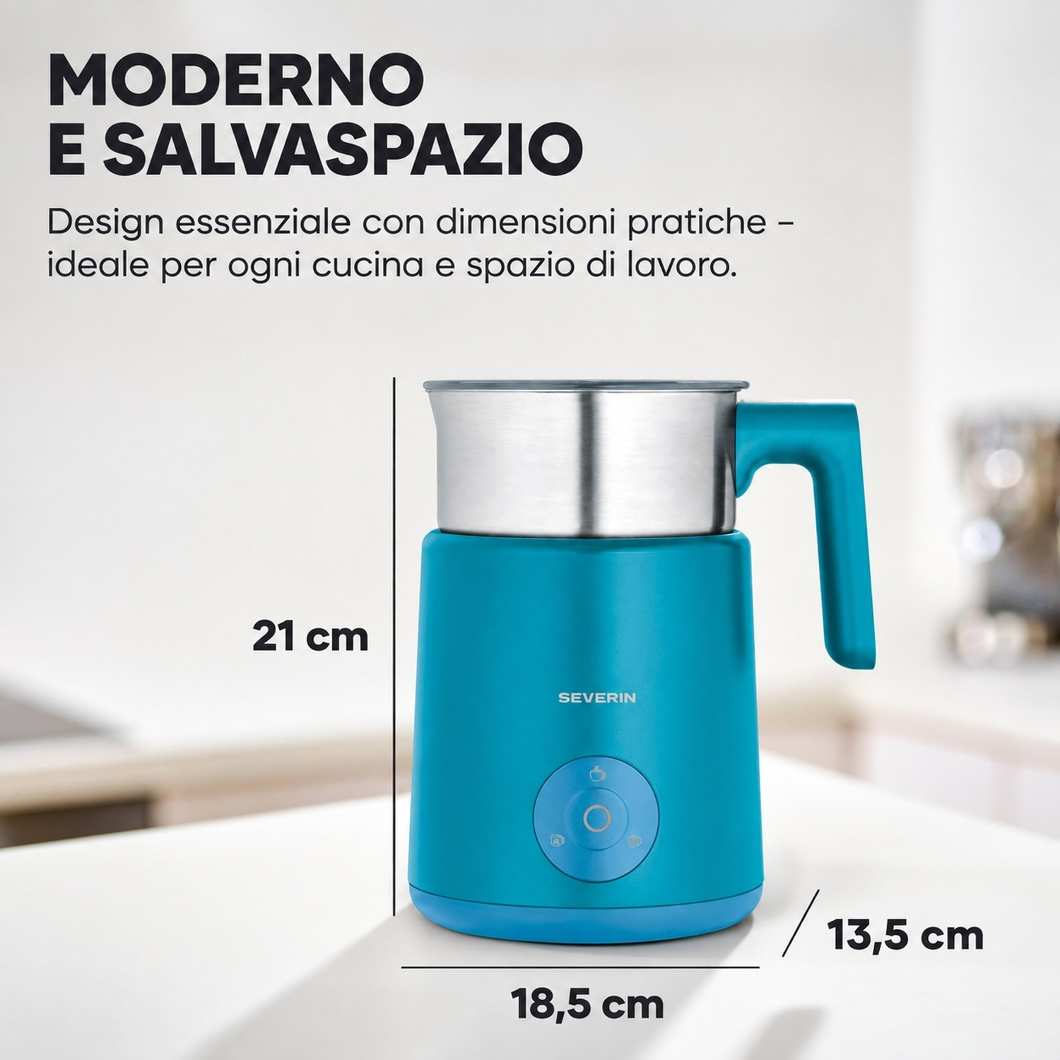 Montalatte Severin turchese con dimensioni di 21 cm di altezza e 18,5 cm di larghezza.