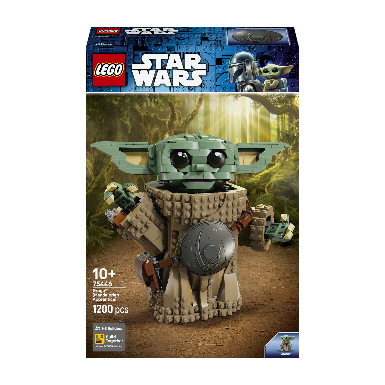 Set Lego Star Wars 75446 Grogu in mattoncini in una foresta.