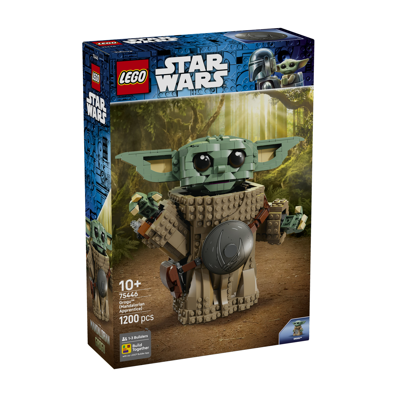 Set LEGO Star Wars 75446 con una figura di Grogu costruibile in una foresta.