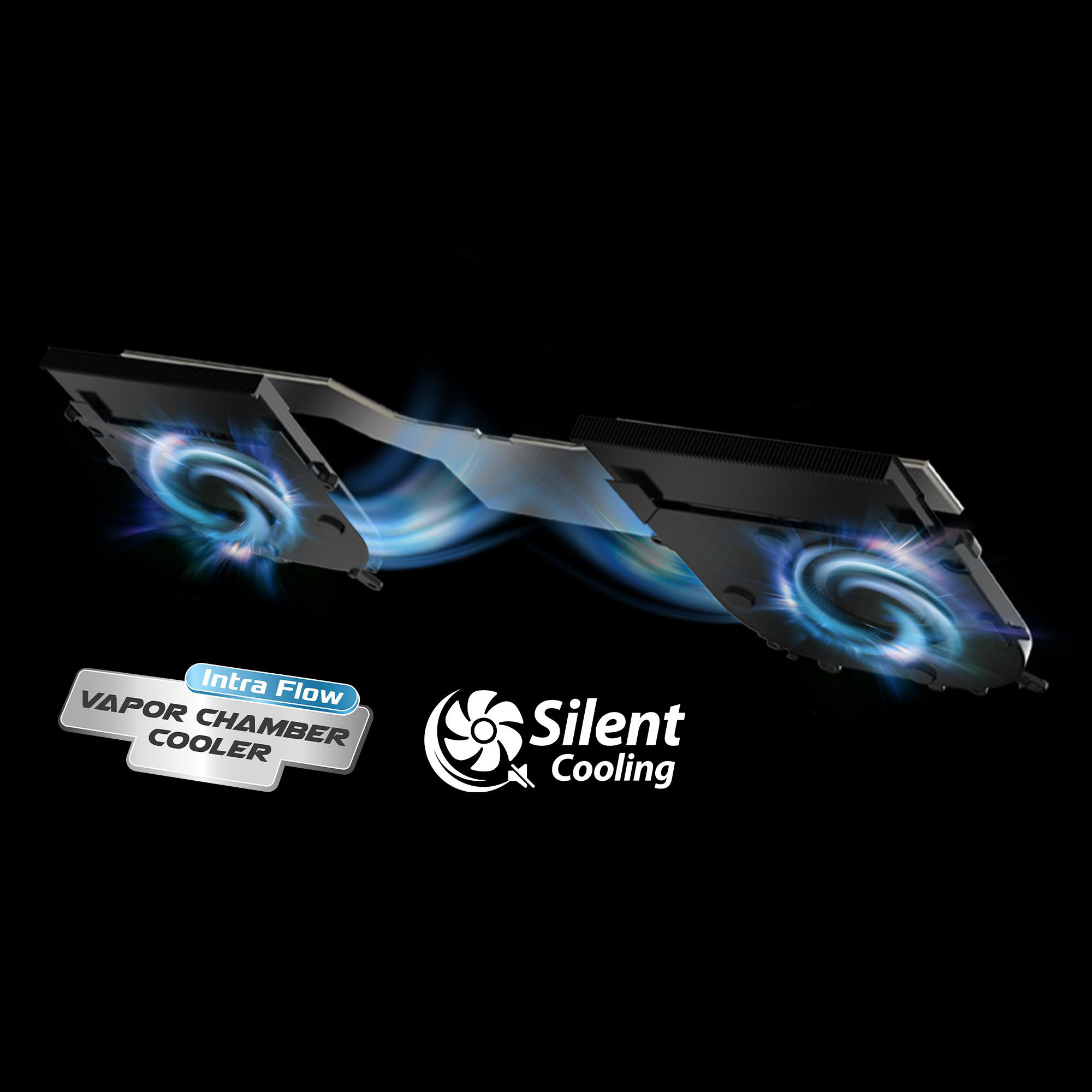 Laptop-Lüftungssystem mit Dampfkammer und blauen Lichteffekten.