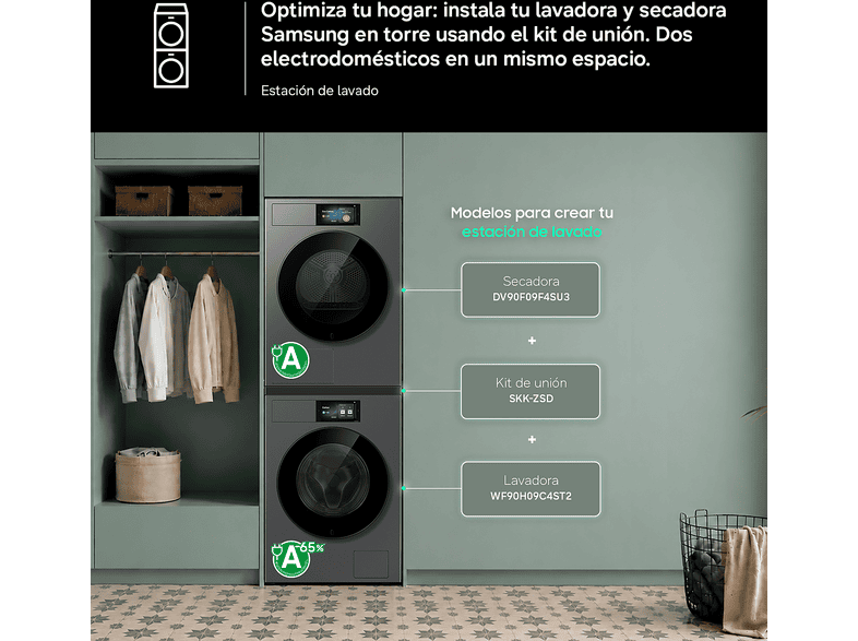 Secadora de condensación con bomba de calor Samsung DV90F09F4SU3, AI Dry+, 9kg, clase A+++, 79kWh/100 ciclos, 60dB, OptimalDry, 19 programas,... – imagen 3
