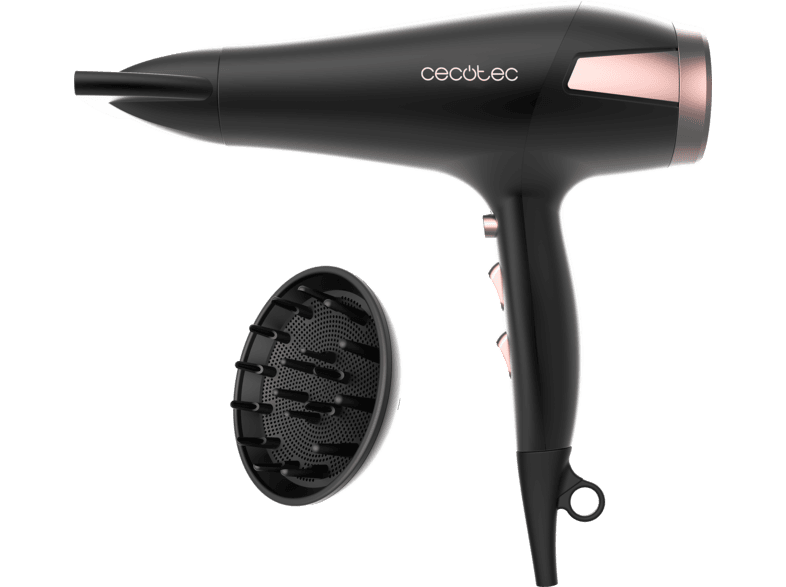 Secador - Cecotec IoniCare Elegance Elite, Motor AC de hasta 2400 W, Tecnología iónica, Boquilla precisión y difusor, Negro