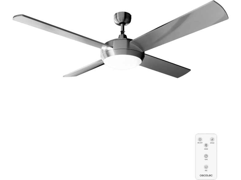 Ventilador de techo - Cecotec EnergySilence Aero 570 Expert, 132 cm, Motor 60 W, Luz LED y mando a distancia, Plata
