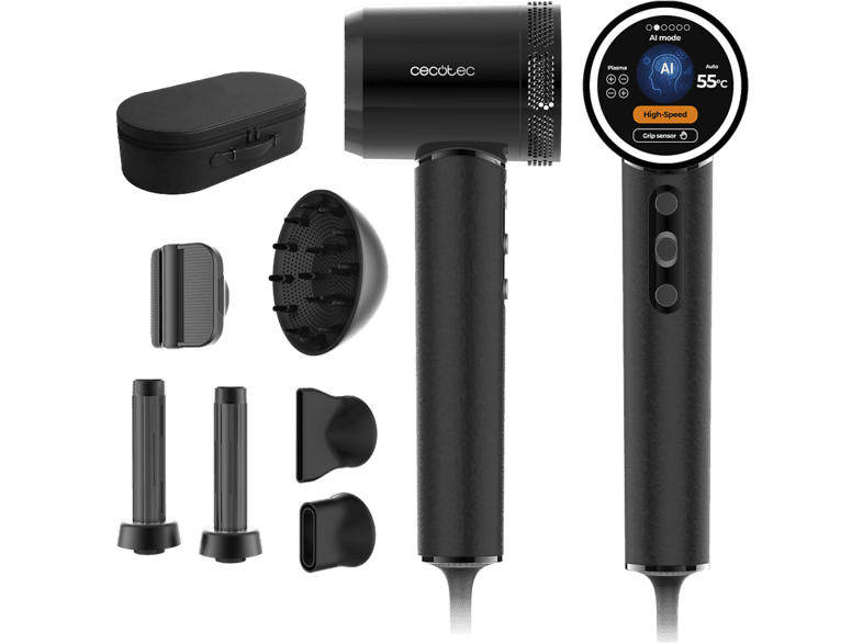 Secador - Cecotec DryGlam Waves i-Sensor Pro Platinum, 1600 W con infrarrojos, Sensor de distancia y 6 accesorios, Negro