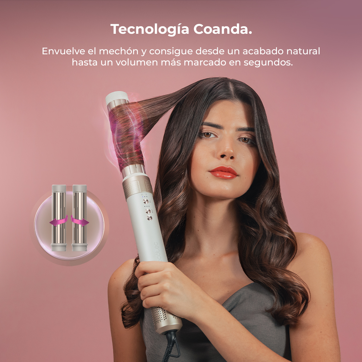 Moldeador - Cecotec AirGlisse 10in1 Champagne Ice, 10 cabezales, Hasta 1400 W, Motor Brushless de 110.000 rpm y tecnología Coanda, Champagne