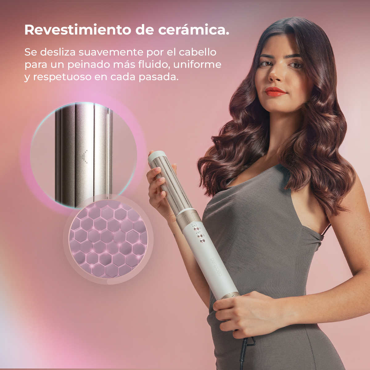 Moldeador - Cecotec AirGlisse 10in1 Champagne Ice, 10 cabezales, Hasta 1400 W, Motor Brushless de 110.000 rpm y tecnología Coanda, Champagne