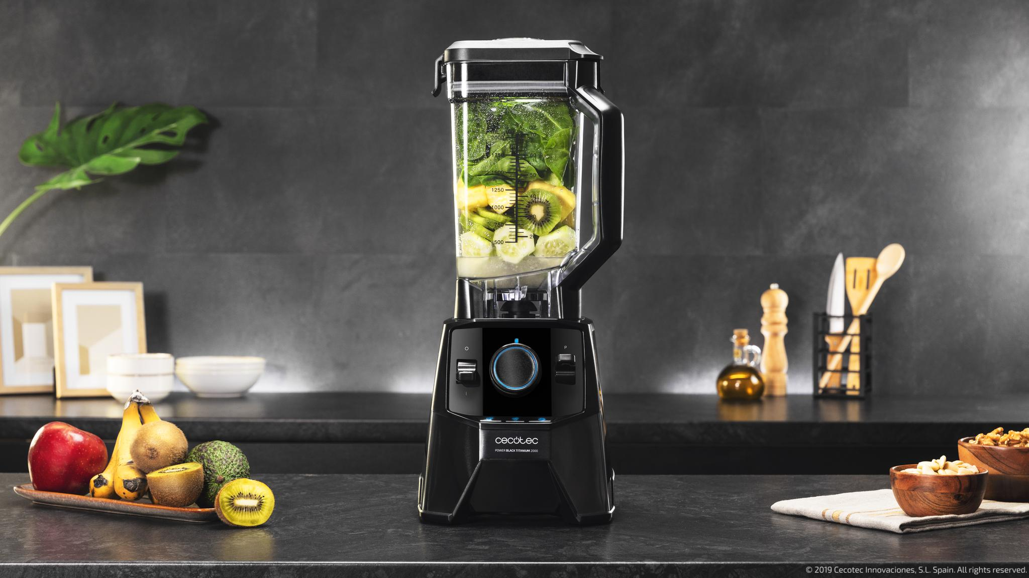 Batidora de vaso - Cecotec Power Black Titanium 2600MAX Pro Ultra, 2600 W, Jarra de 2 L y 3 programas, Negro