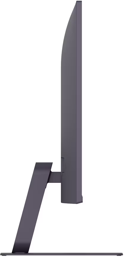 Oldalnézet egy modern szürke monitorról vékony állvánnyal.