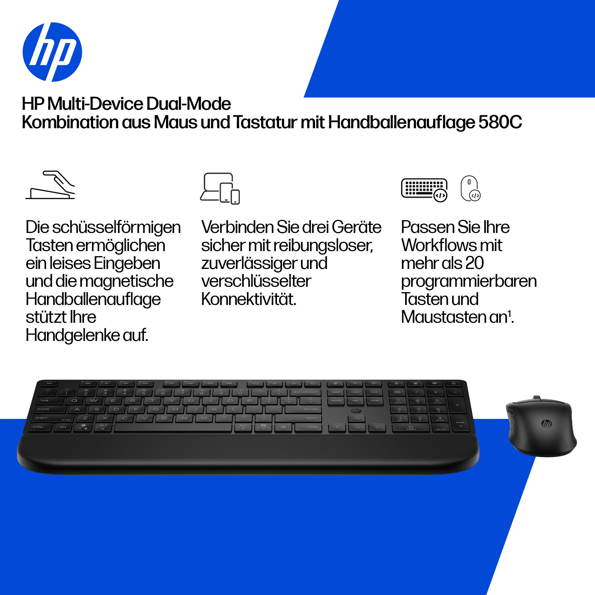 HP Multi-Device Dual-Mode Tastatur und Maus mit Handballenauflage.