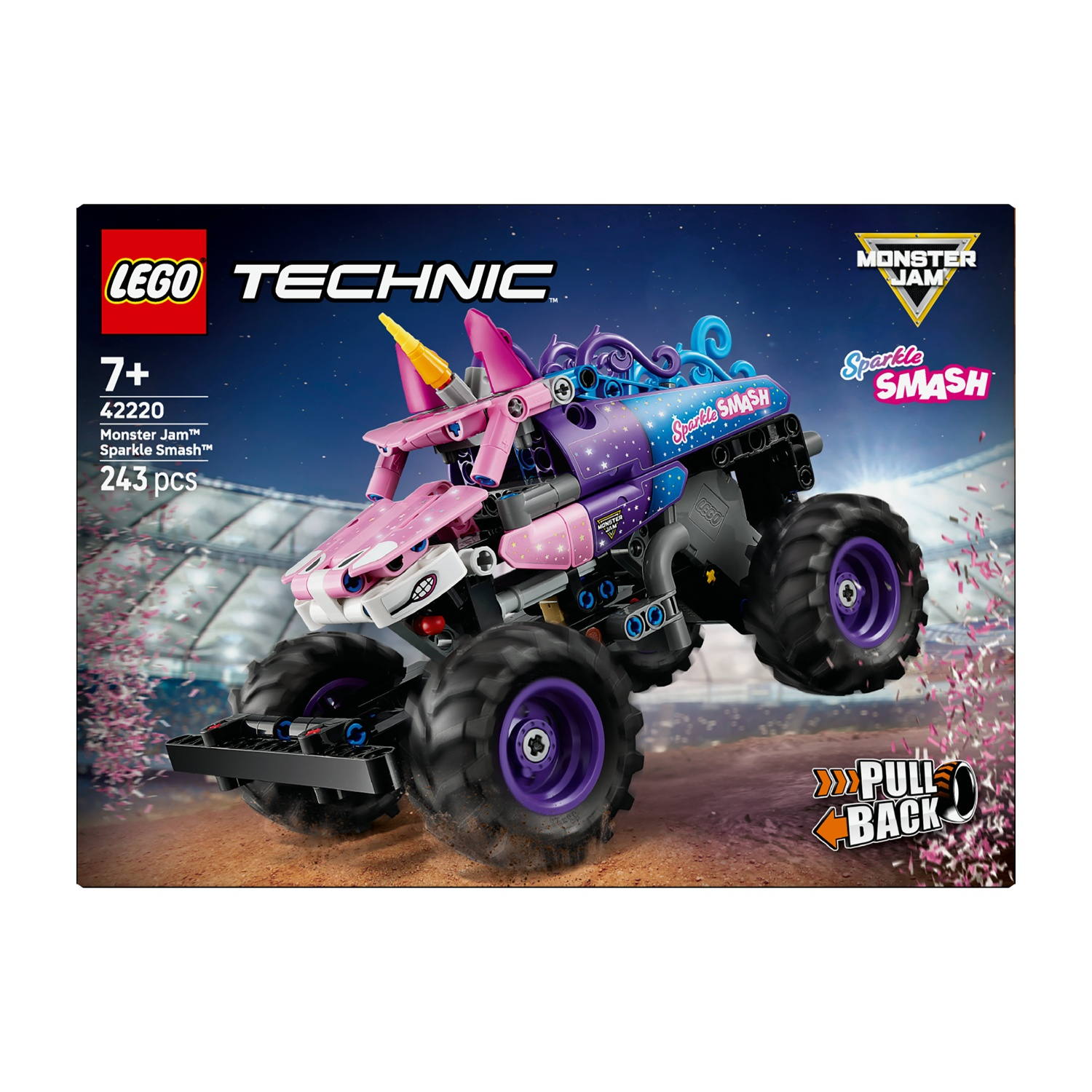 Monster truck Lego Technic Monster Jam Sparkle Smash in azione.