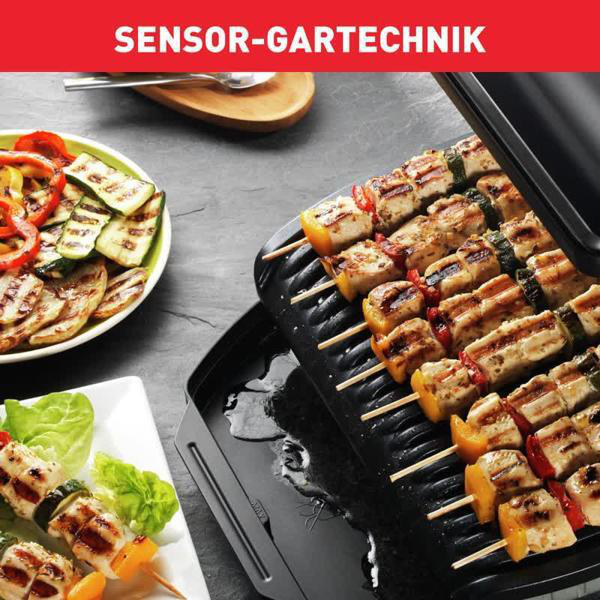 TEFAL GC7058 OptiGrill Kontaktgrill 2000 Watt, Automatische Anpassung der Grilltemperatur, 6 voreingestellte Grillprogramme, Schwarz