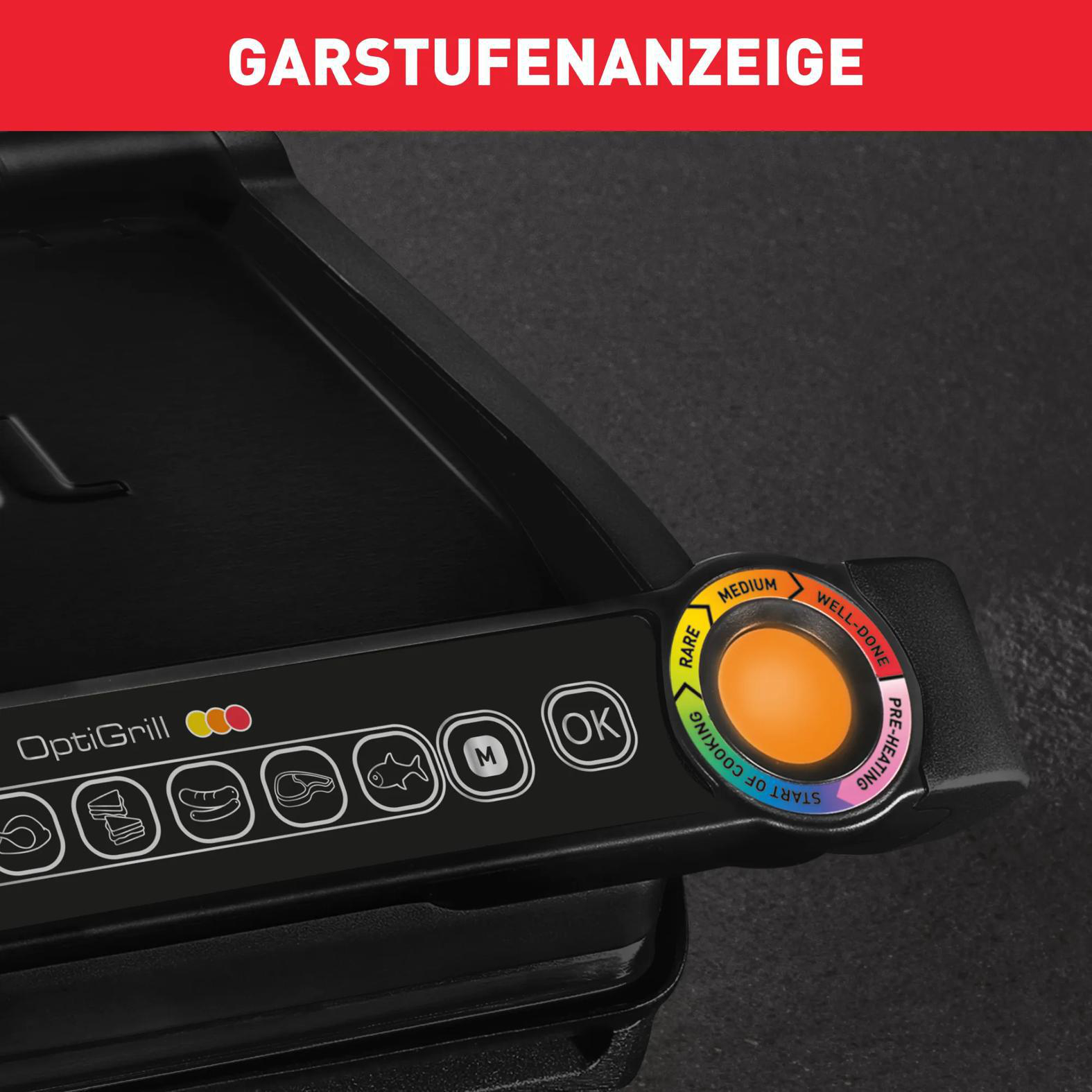 TEFAL GC7058 OptiGrill Kontaktgrill 2000 Watt, Automatische Anpassung der Grilltemperatur, 6 voreingestellte Grillprogramme, Schwarz