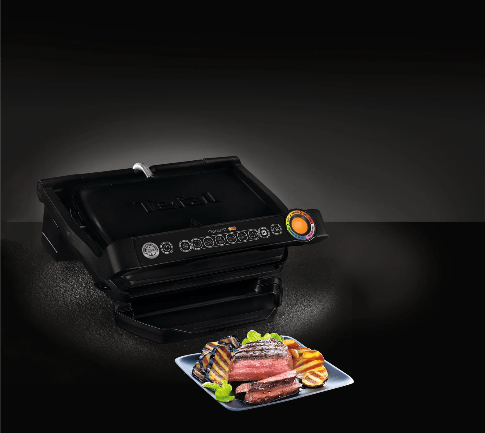 TEFAL GC7058 OptiGrill Kontaktgrill 2000 Watt, Automatische Anpassung der Grilltemperatur, 6 voreingestellte Grillprogramme, Schwarz
