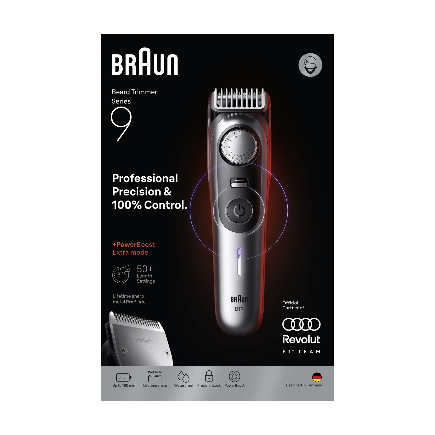 Regolabarba BRAUN BEARD BT9520F1 CROMO, Lama in acciaio, Wet & Dry, Accumulatore, CROMO