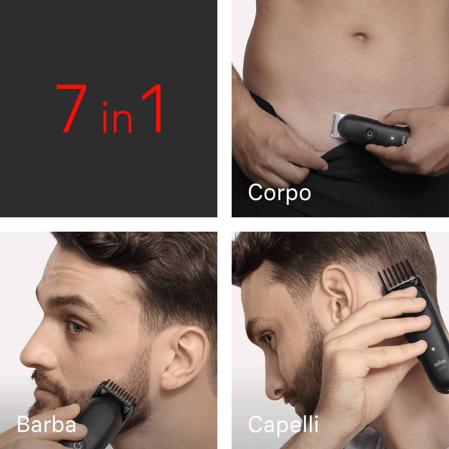 Regolabarba e capelli BRAUN MULTI AIO5520F1 NERO, 14 livelli di taglio, Lama in acciaio, Accumulatore, NERO