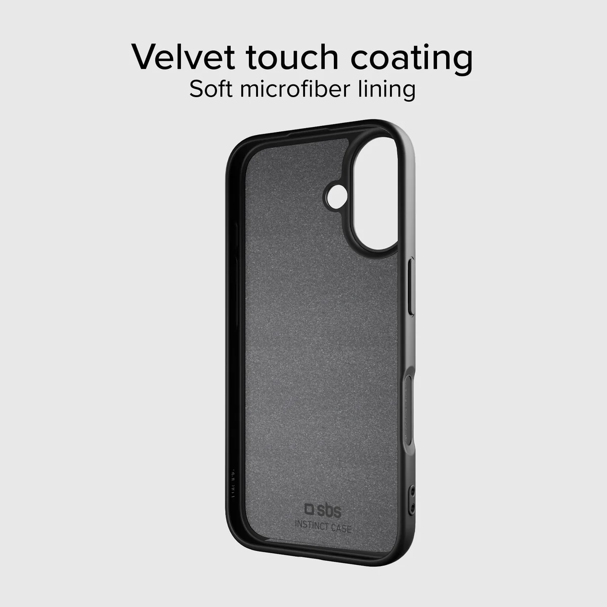 Czarne etui na telefon z miękką wyściółką i napisem u góry.