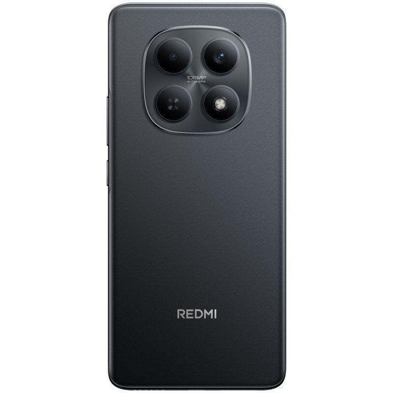 Vista trasera de un smartphone Redmi oscuro con un módulo de cámara cuadrado y cuatro lentes.
