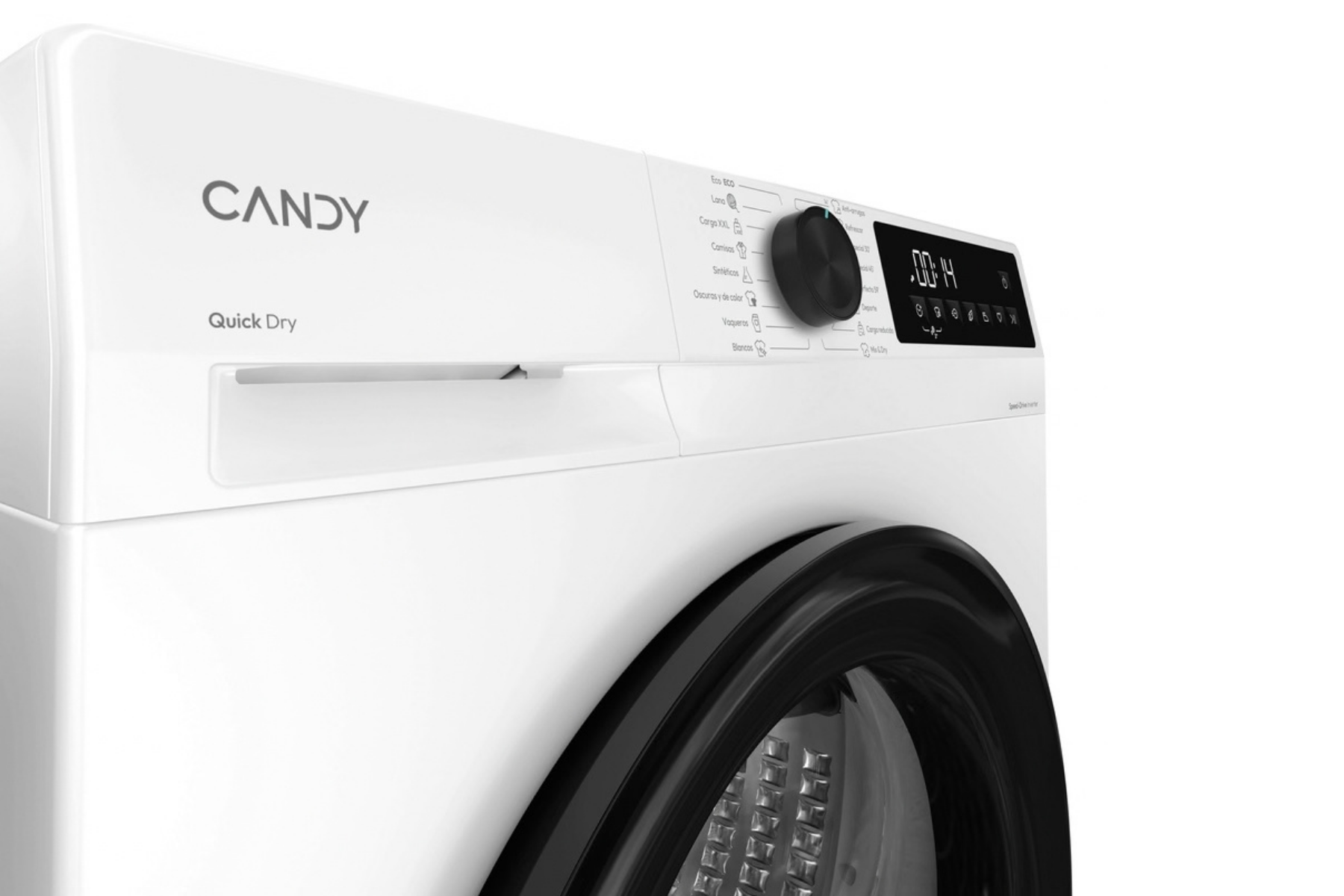 Secadora bomba de calor Candy GD 9N2B-37, 9 kg, 5 ciclos rápidos, Easy Iron Plus, puerta reversible, blanco/negro