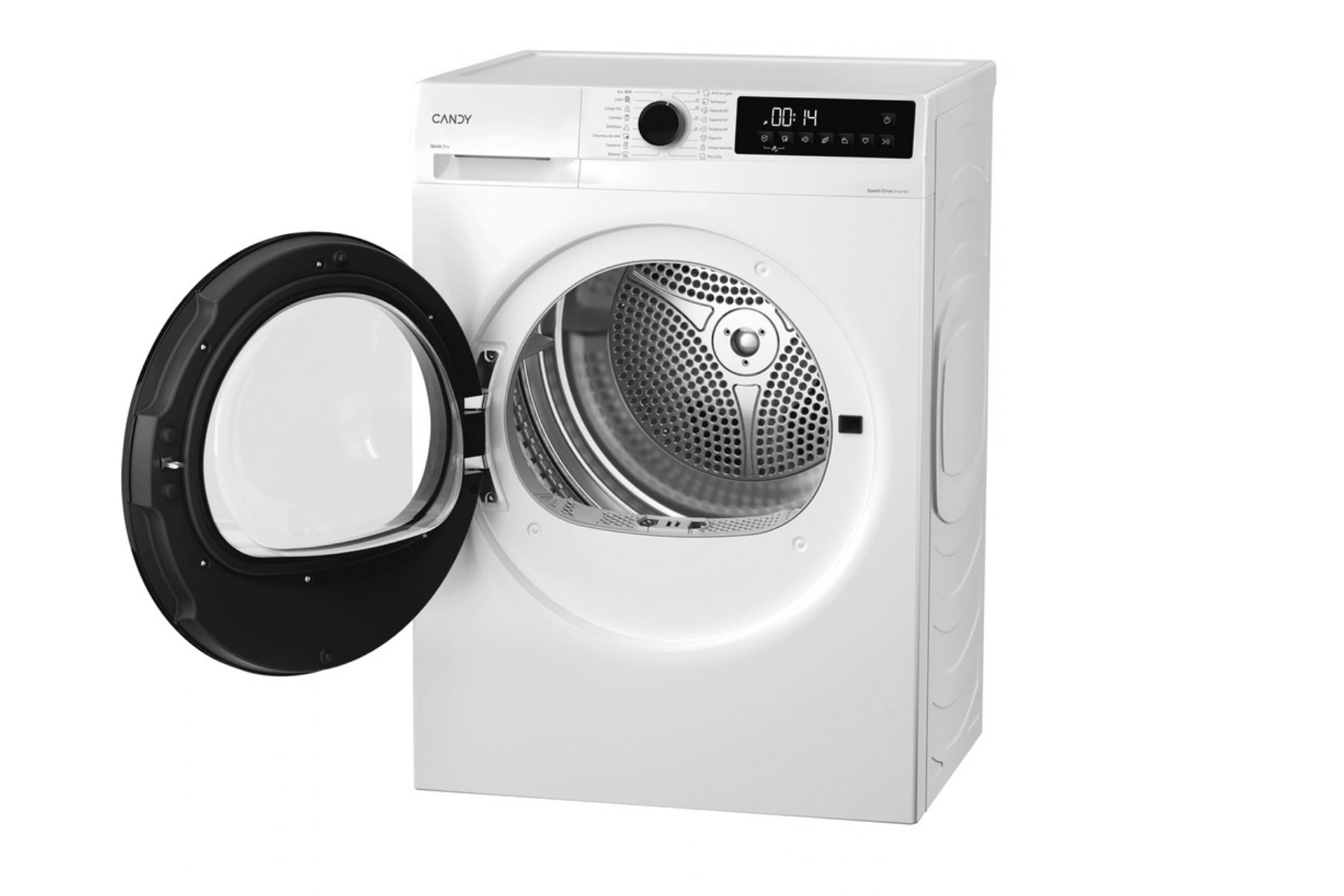 Secadora bomba de calor Candy GD 9N2B-37, 9 kg, 5 ciclos rápidos, Easy Iron Plus, puerta reversible, blanco/negro