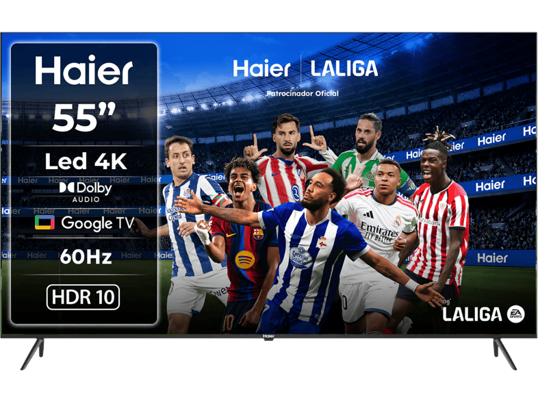 TV LED 55" - Haier K80 Series H55K800UX, Direct 4K HDR10, Google TV, Dolby Audio, Negro