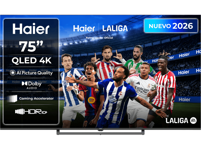 TV QLED 75" - Haier S80G Series H75S80GUX, 4K HDR10+, Google TV, AI Picture Quality, Gaming 120Hz, Negro