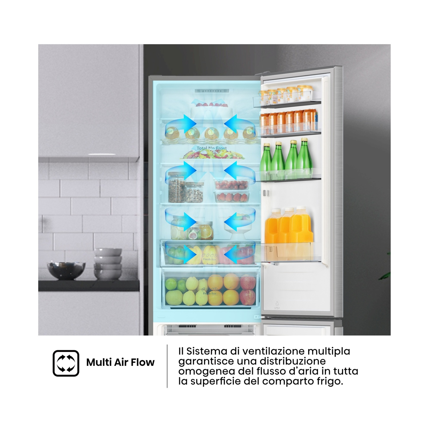 FRIGORIFERO COMBINATO HISENSE FCN331ACA, Capacità netta totale 336 l, Rumorosità: 35 dB(A), 4 ripiani, Dimensioni: L 59,5 cm A 201,7 cm P 57,9 cm, Inox, Classe A