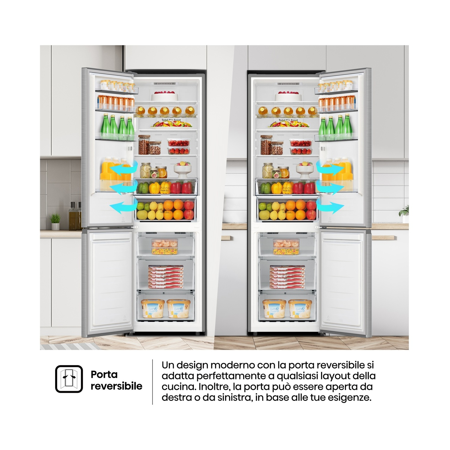 FRIGORIFERO COMBINATO HISENSE FCN331ACA, Capacità netta totale 336 l, Rumorosità: 35 dB(A), 4 ripiani, Dimensioni: L 59,5 cm A 201,7 cm P 57,9 cm, Inox, Classe A