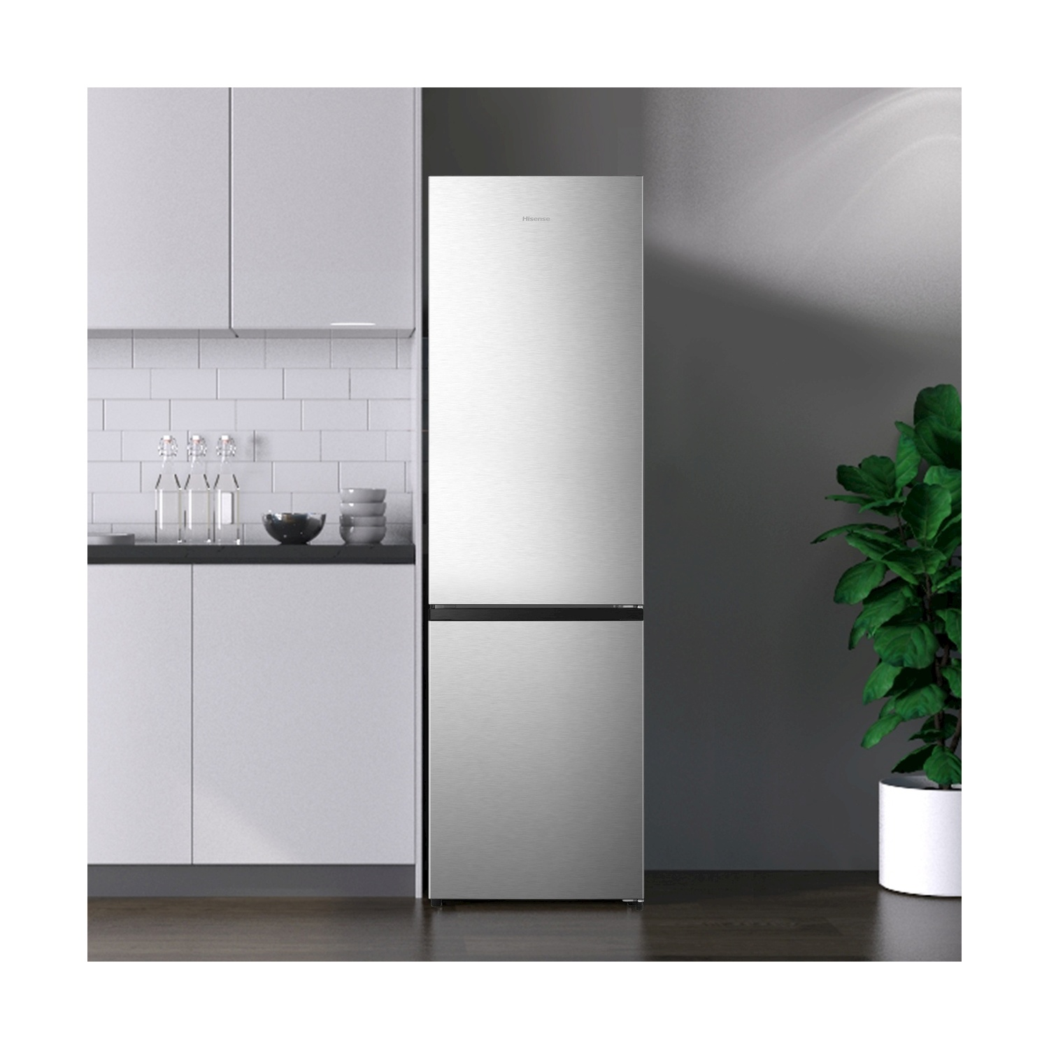 FRIGORIFERO COMBINATO HISENSE FCN331ACA, Capacità netta totale 336 l, Rumorosità: 35 dB(A), 4 ripiani, Dimensioni: L 59,5 cm A 201,7 cm P 57,9 cm, Inox, Classe A