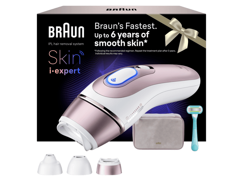Braun Skin i-expert Pro IPL PL7321 - Golden Ribbon IPL-Lasergerät (Gold, mit Smart Flex Aufsatz, 2 Aufsätze, Tasche, Venus Rasierer, Netzbetrieb)