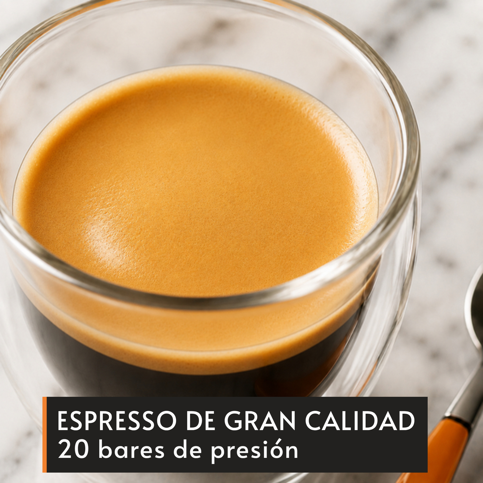 Espresso de gran calidad. 20 bares de presión.