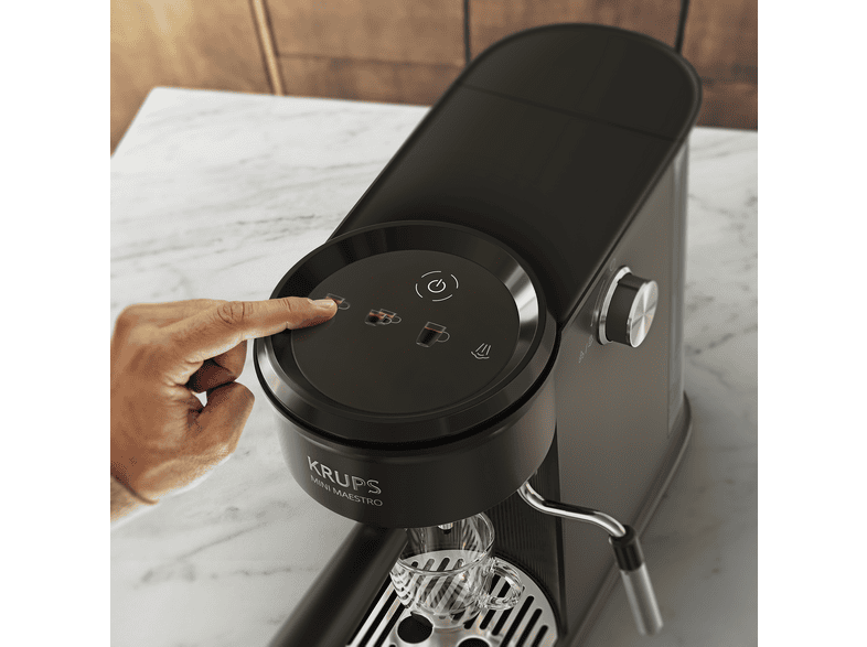 Cafetera express - Krups Mini Maestro XP350D, Ultra compacta, 20 bar, Espumador de leche, 6 recetas calientes y frías, Panel digital, 1350 W, Inox – imagen 3