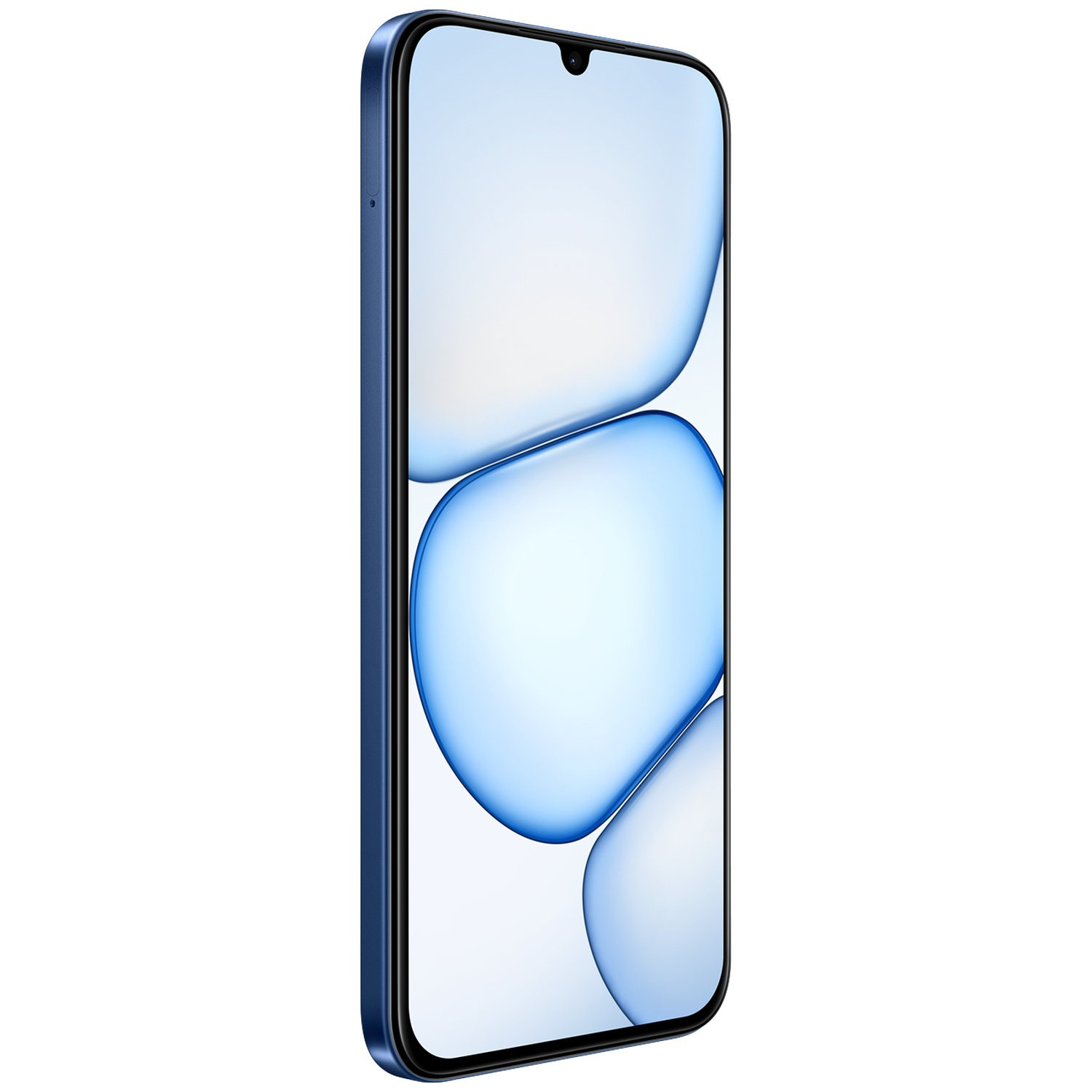 Un smartphone bleu inclinÃ© avec un fond abstrait bleu clair affichÃ© sur l'Ã©cran.