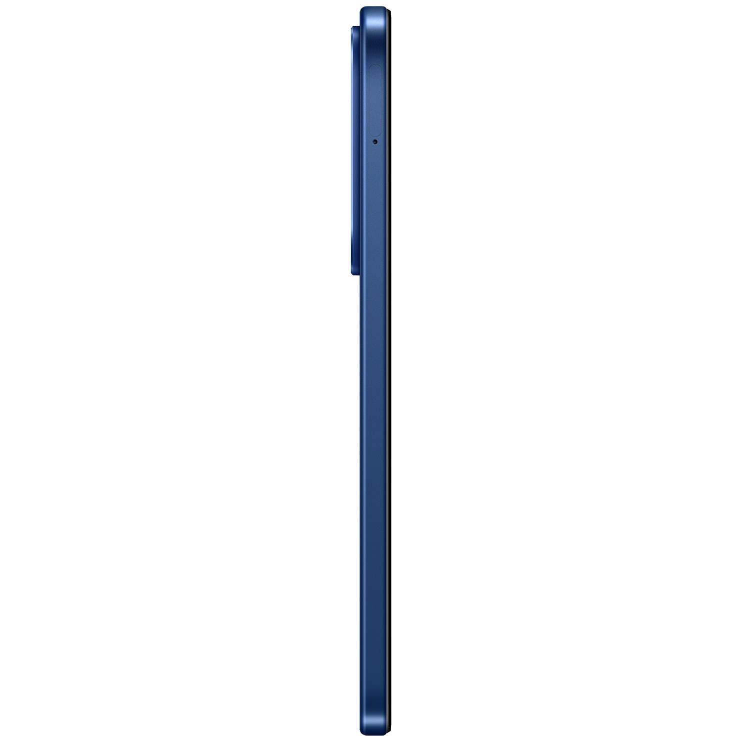 Vue latérale d'un smartphone bleu au design fin et aux bords légers.