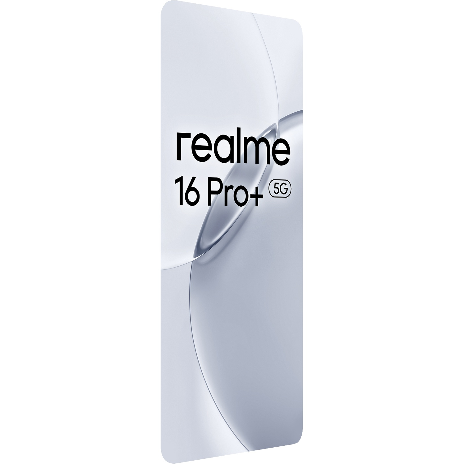 Une boîte blanche et argentée avec le texte noir realme 16 Pro+ 5G.