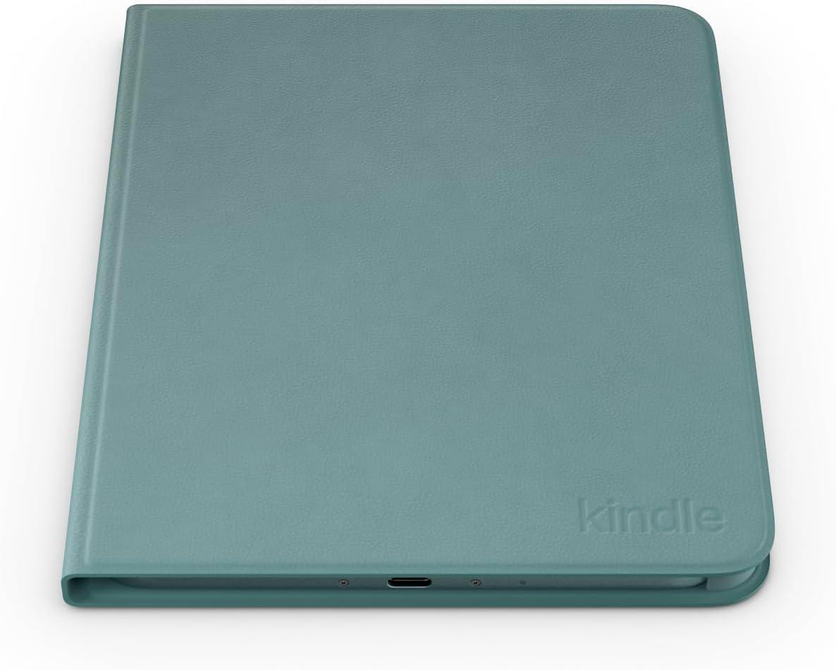 Ein blauer Kindle-Lederhülle mit USB-C-Anschluss unten.