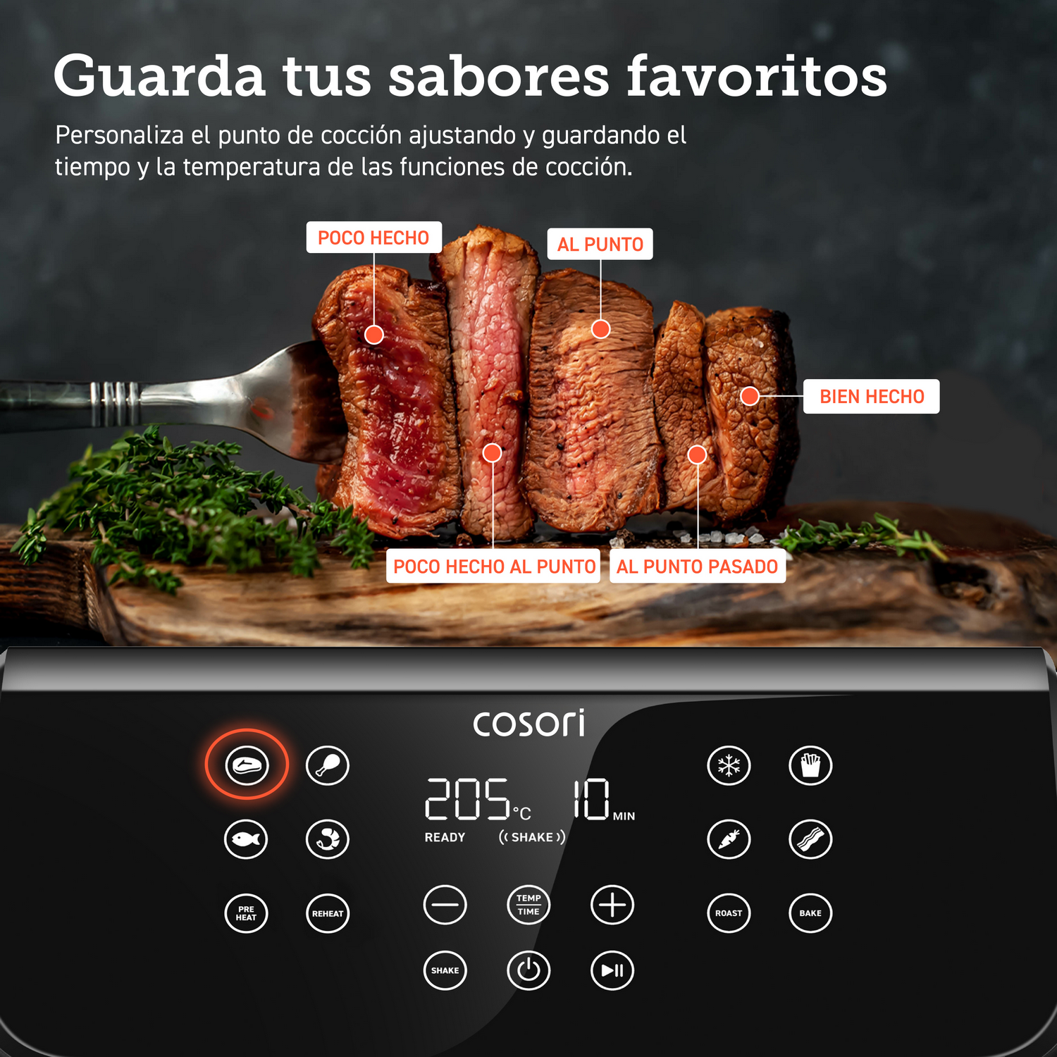 Freidora de aire - Cosori Premium II con revestimiento cerámico, 6.2 l, 1700 W, 205 °C, Negro