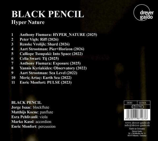 Rückseite einer CD-Hülle mit tracklist und Mitwirkenden auf schwarzem Grund.