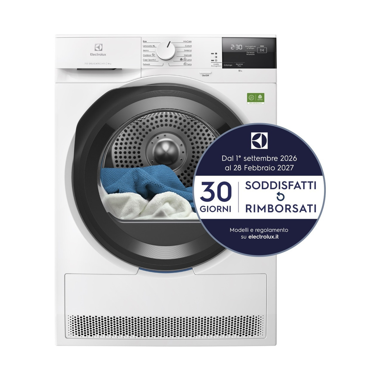 ASCIUGATRICE ELECTROLUX EW7HCH28A A pompa di calore, 8 kg, profondità 63,8 cm, 63 dB(A), Bianco, Classe A