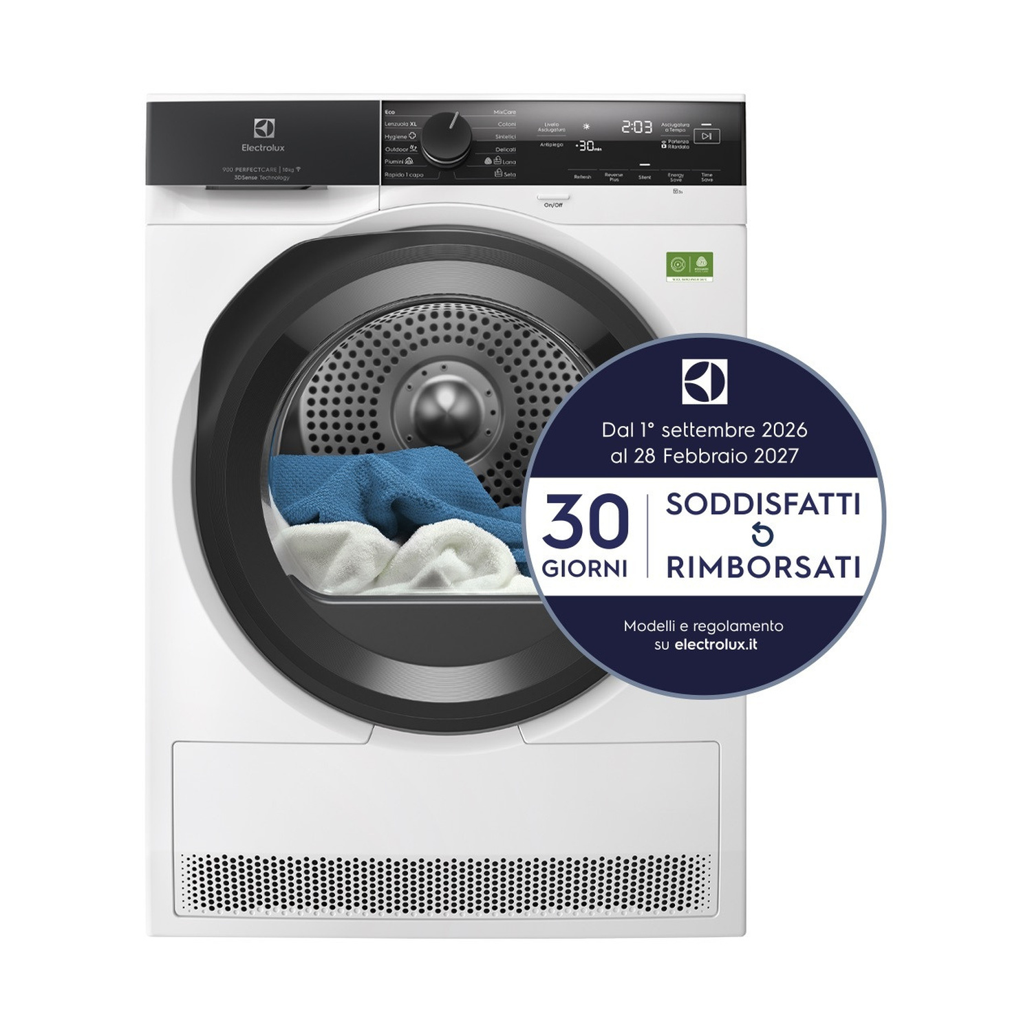 ASCIUGATRICE ELECTROLUX EW9H41AY A pompa di calore, 10 kg, profondità 63,6 cm, 94 dB(A), Bianco, Classe A