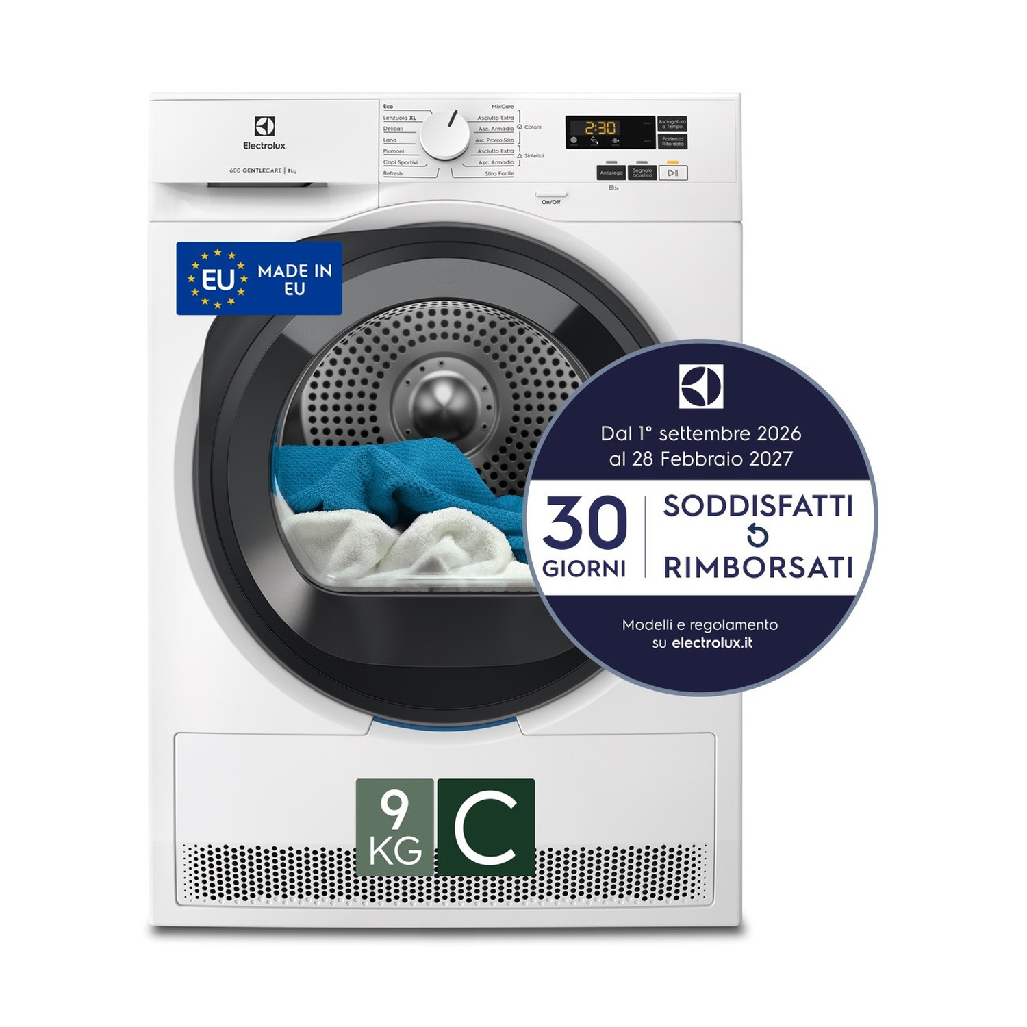 ASCIUGATRICE ELECTROLUX EW6H19G A pompa di calore, 9 kg, profondità 63,6 cm, 64 dB(A), Bianco, Classe C