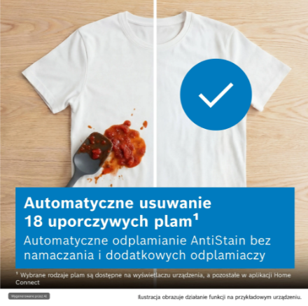 Biała koszulka z plamą po lewej i czystą stroną z niebieskim znacznikiem po prawej.