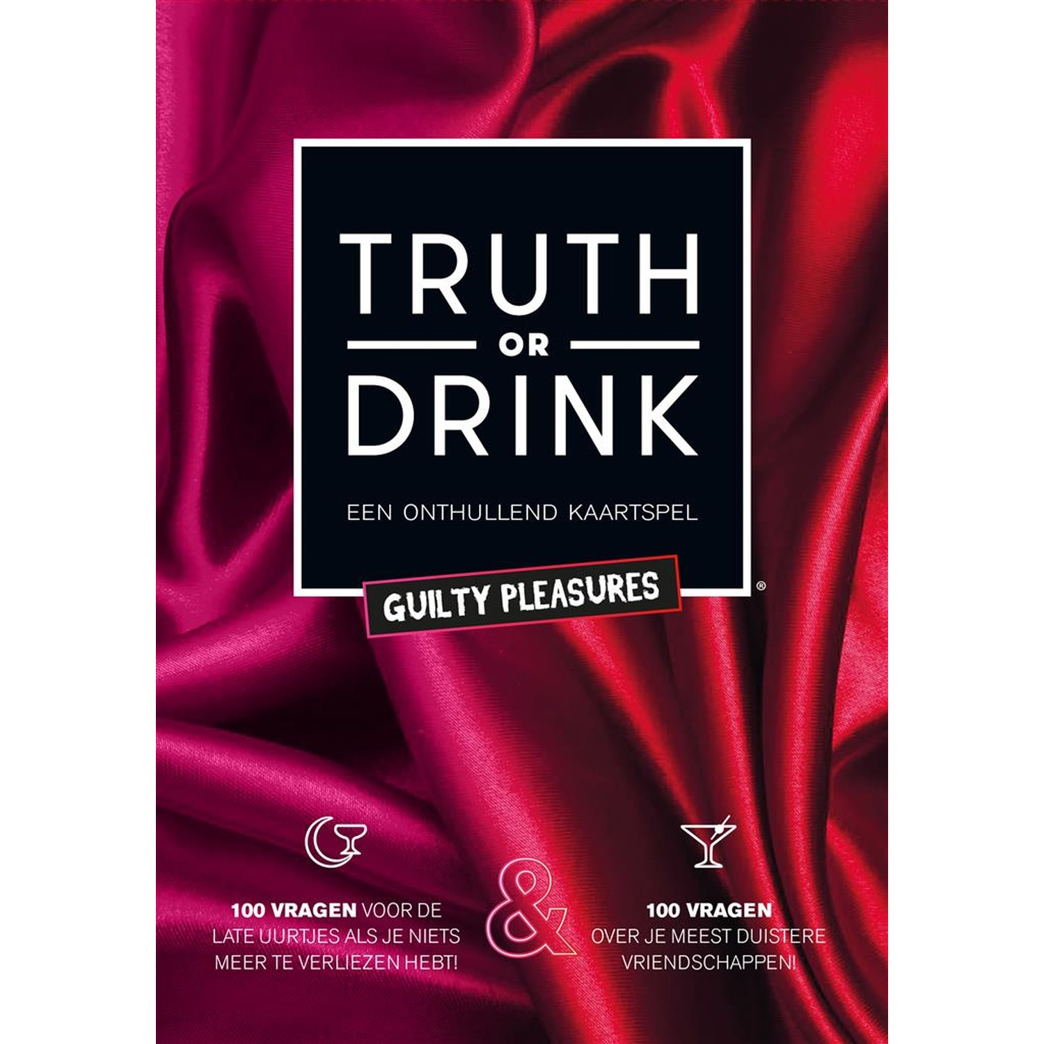 Truth or Drink game box with a red silk background.