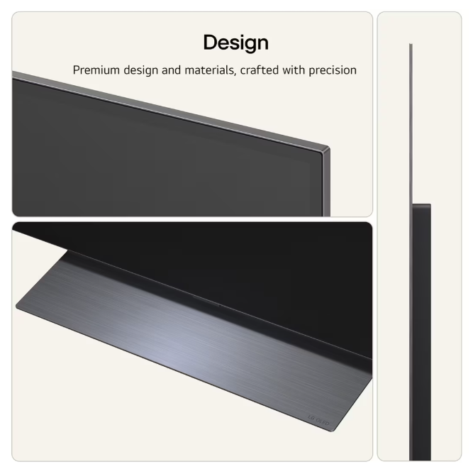 Hassas tasarım ve birinci sınıf malzemeler, bir LG OLED TV'nin ince çerçevesini ve standını öne çıkarır.