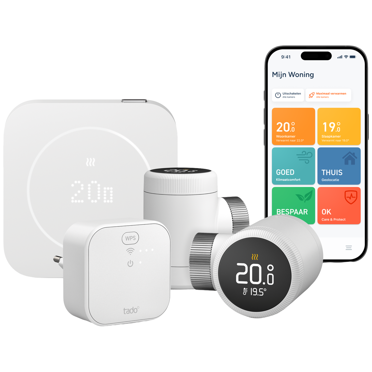 Tado Bedrade Slimme Thermostaat X (2e Gen.) Multi-room Starterskit - Incl. 2 Radiatorknoppen Opentherm & Relay Thermostaat Wit