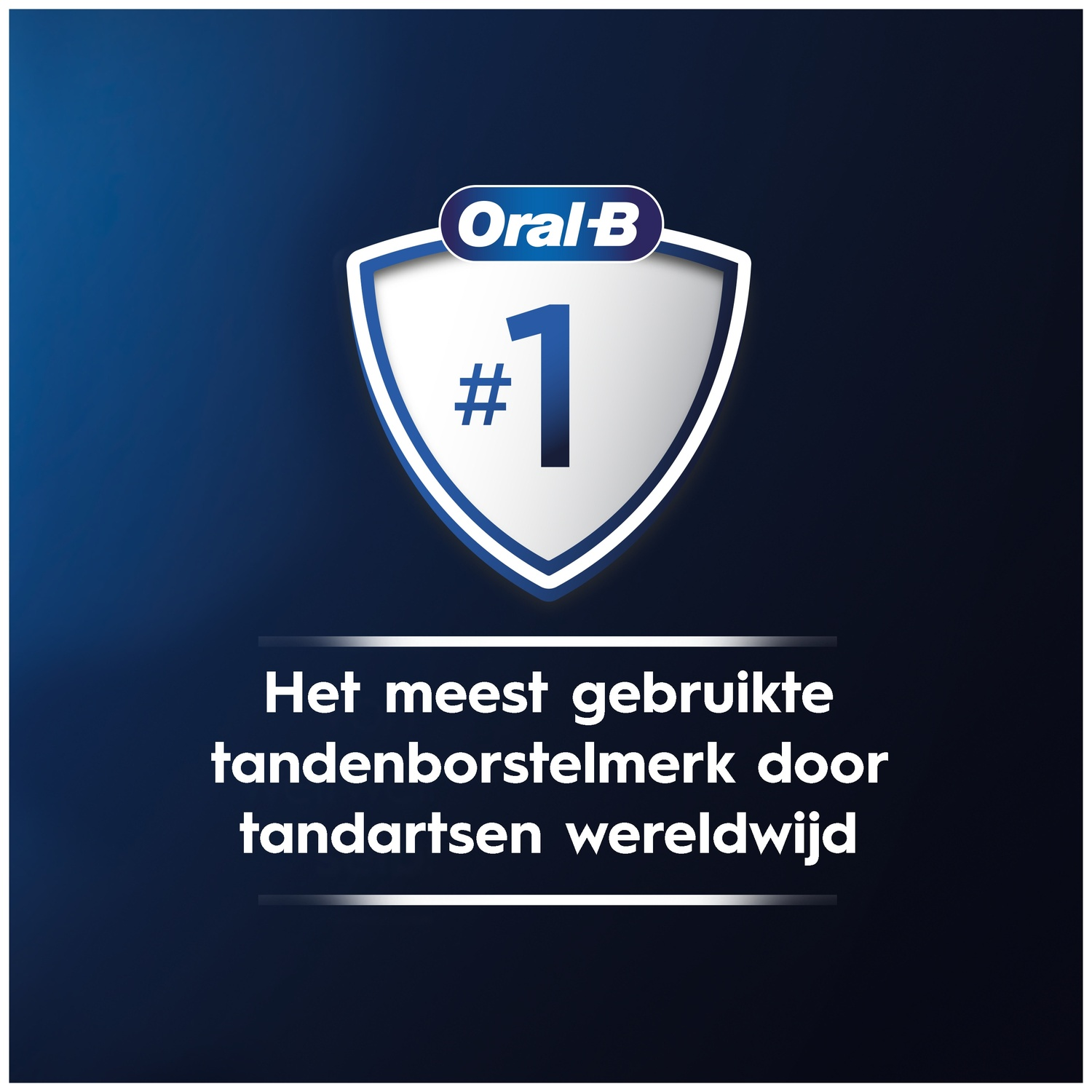 Oral-B shield with number 1 and text on a blue background.