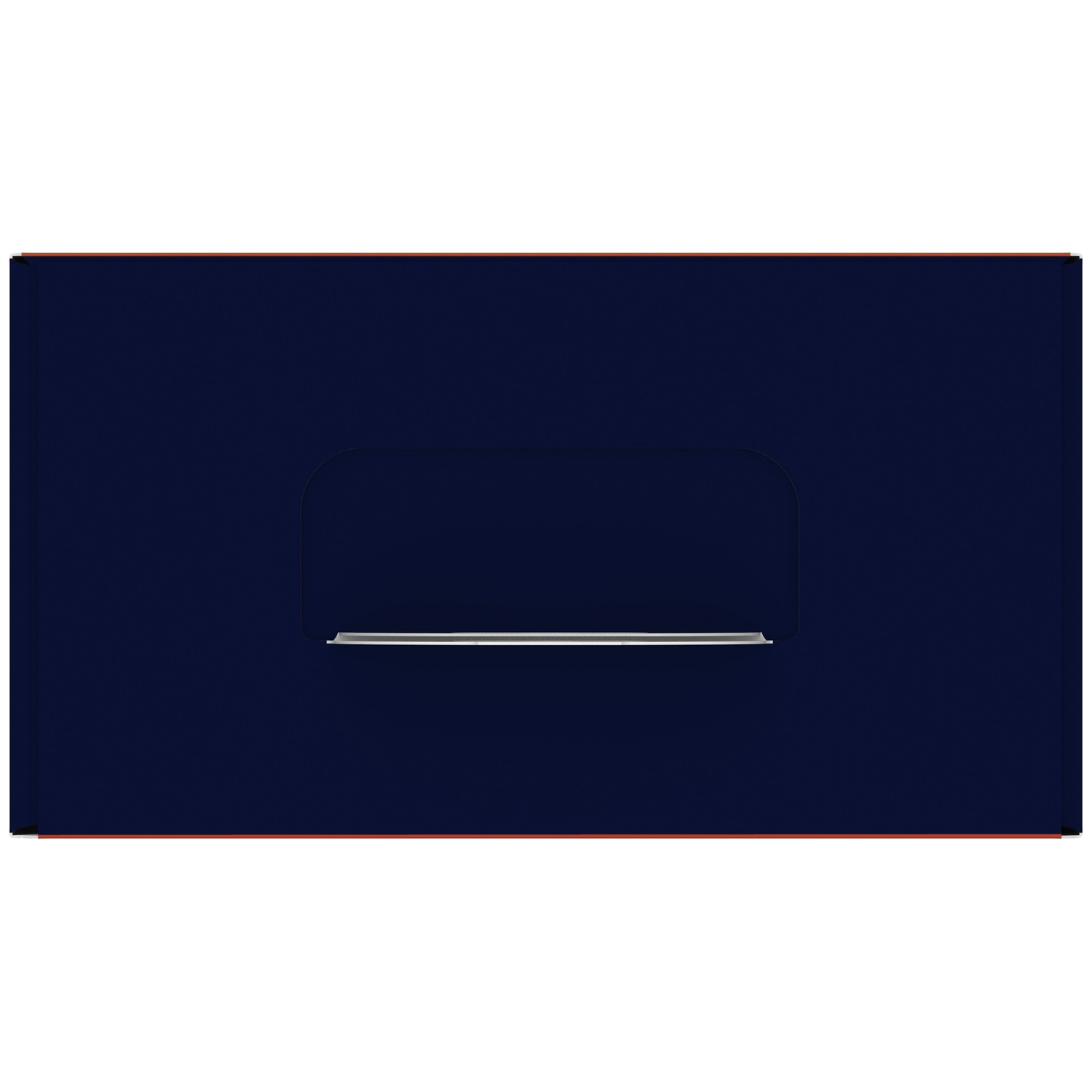 A dark blue box features a centered rectangular opening with a thin metallic strip along its bottom edge.