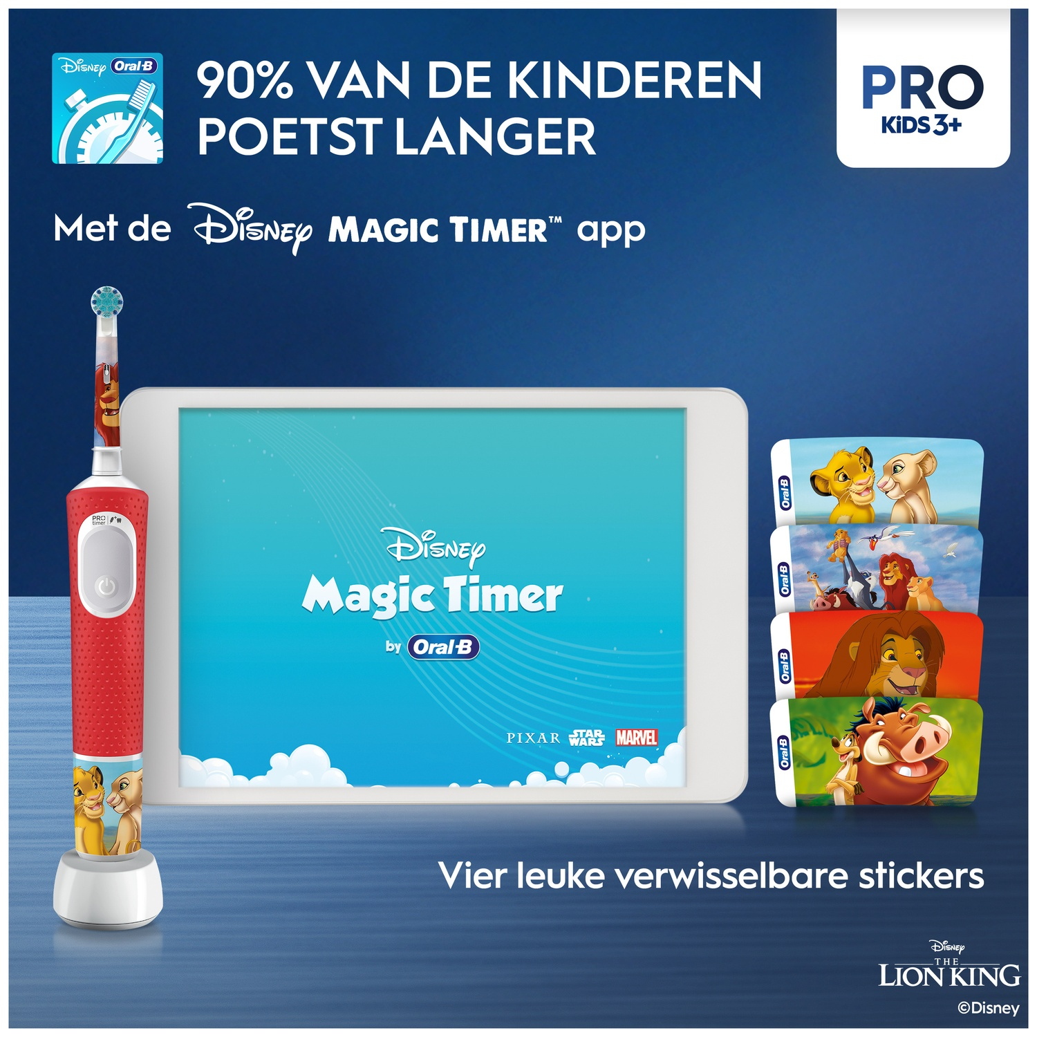 Oral-B kids electric toothbrush with tablet and interchangeable stickers.