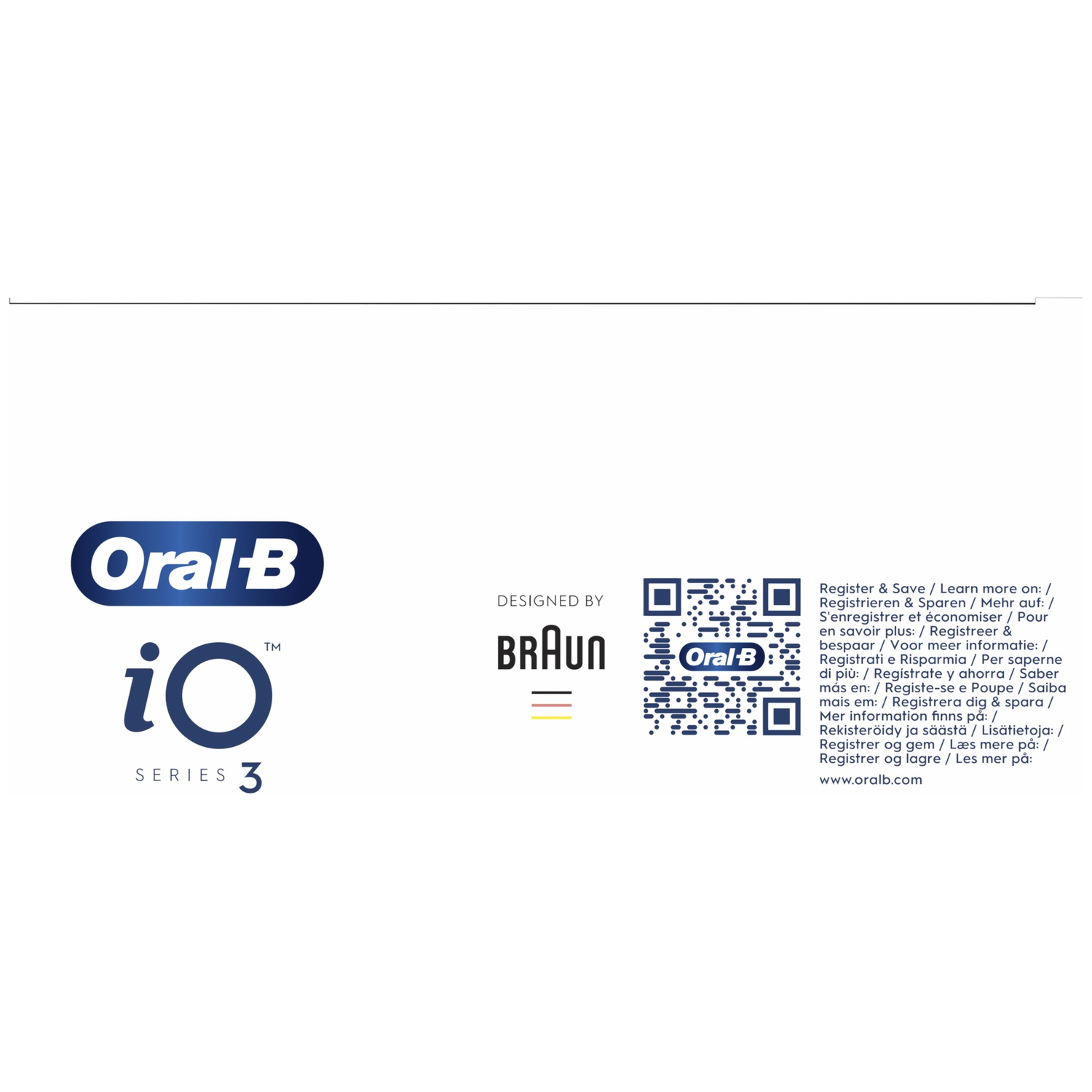 Oral-B iO Series 3 logo with Braun branding and a QR code on a white background.