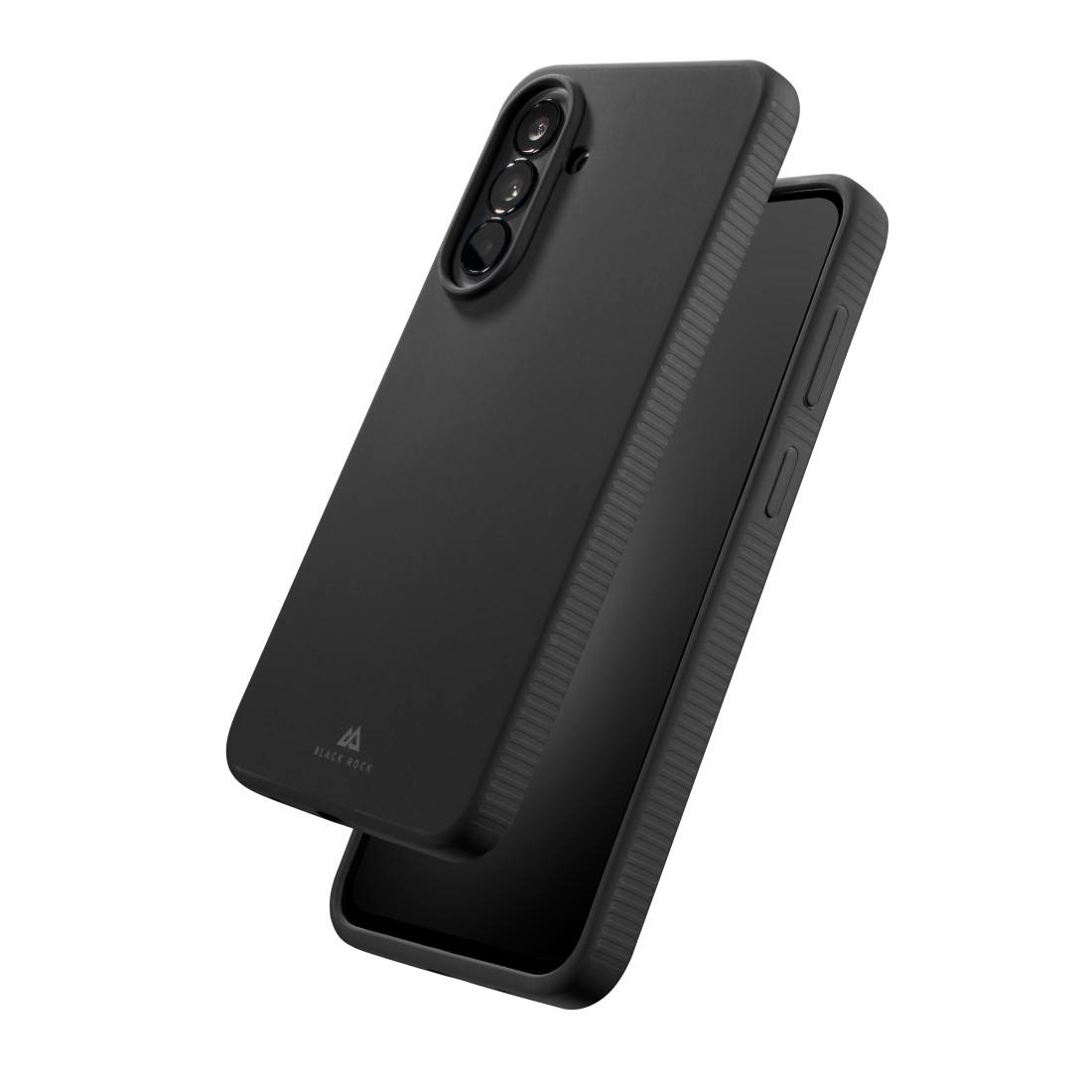 Schwarze Smartphone-Hülle mit Logo auf der Rückseite.