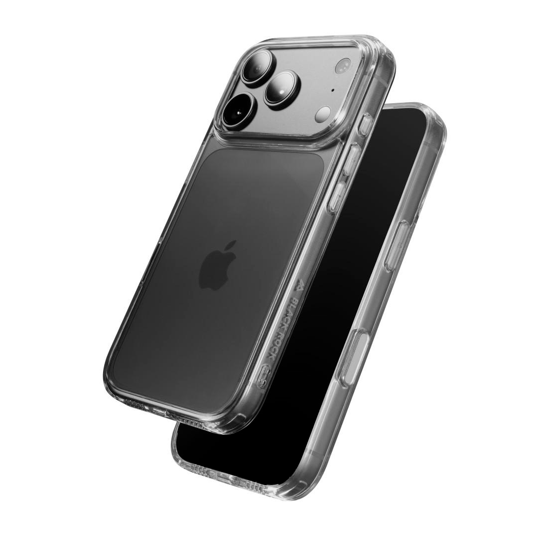 Ein Smartphone im klaren Schutzgehäuse auf weißem Hintergrund.